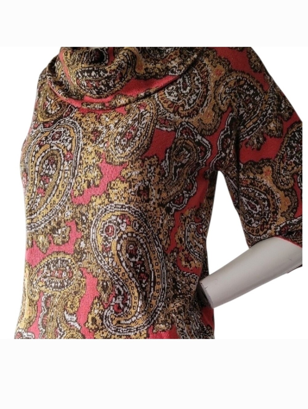 Ruby Rd. Coral and Gold Paisley Cowl Neck Top